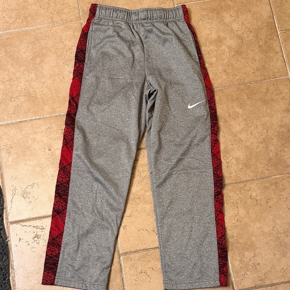 Nike Kids large Gray Joggers with Red Accents Dri-Fit